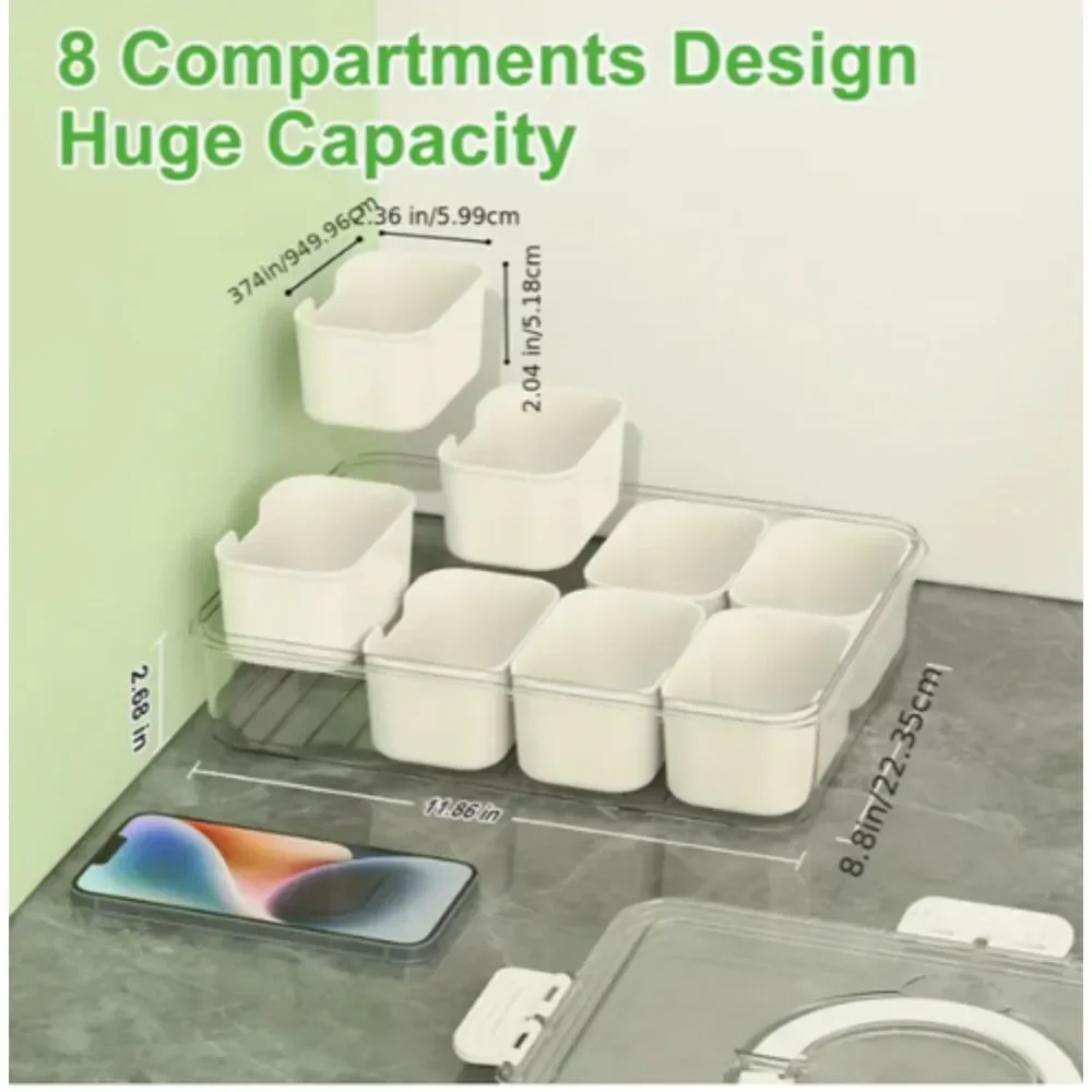 8 + 1 Compartment Food, Fridge, Craft, Office Organizer w/ Handle & Container